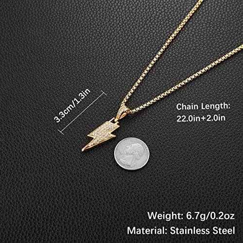 AsAlways Lightning Bolt Necklace for Men, 22"+2" Rolo Chain | Strength & Power Accessory thumbnail 5