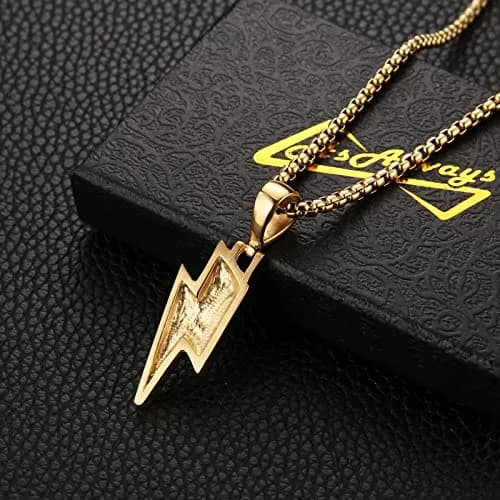 AsAlways Lightning Bolt Necklace for Men, 22"+2" Rolo Chain | Strength & Power Accessory thumbnail 6