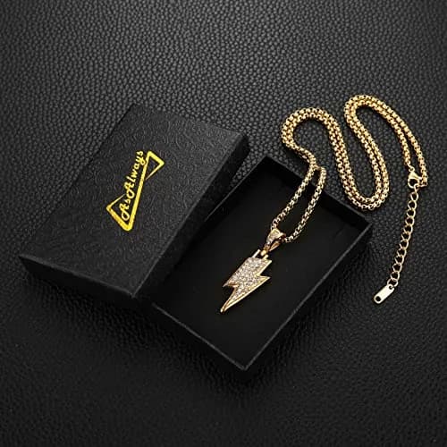 AsAlways Lightning Bolt Necklace for Men, 22"+2" Rolo Chain | Strength & Power Accessory thumbnail 7