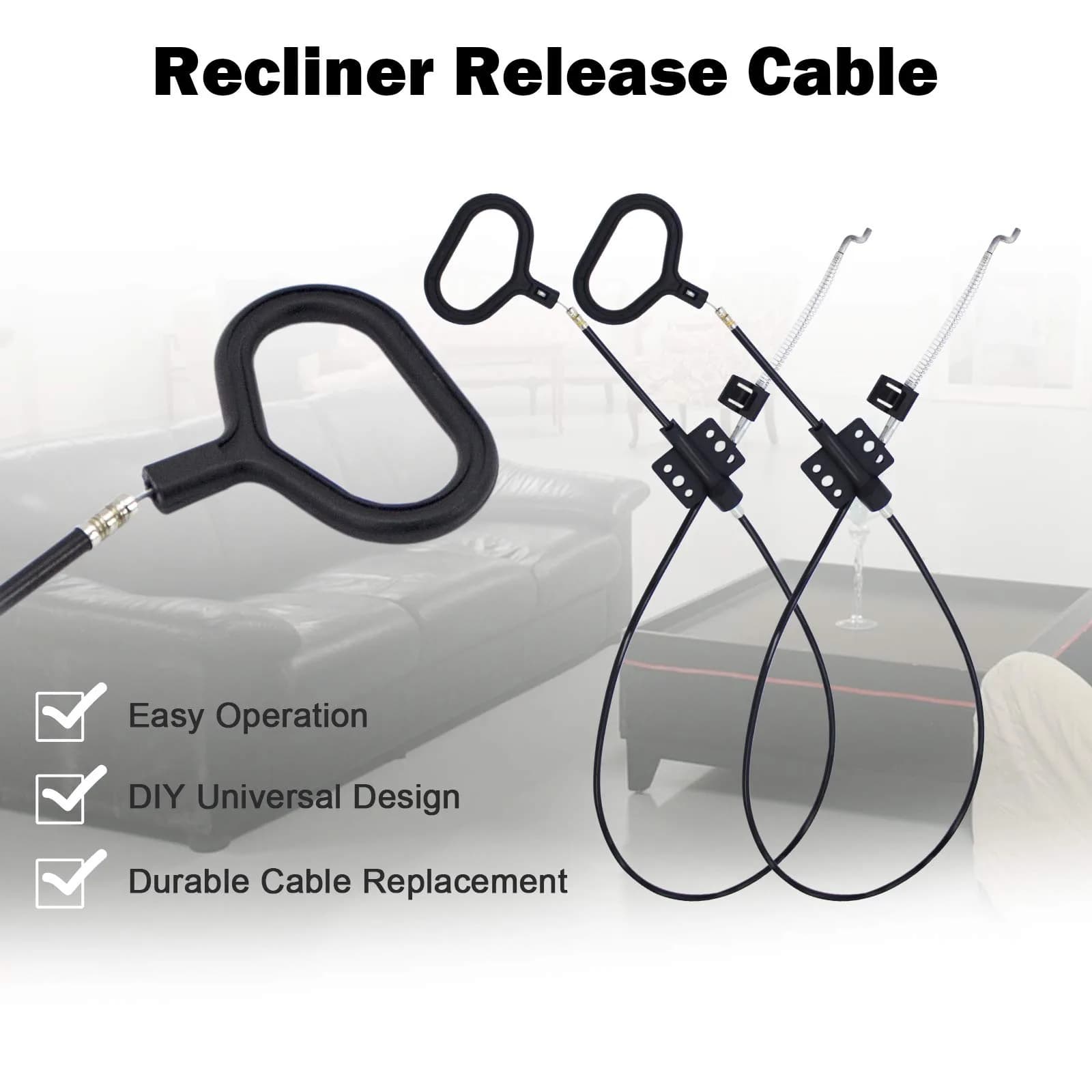 Nonley Sofa Recliner Cables 43 Inch Aluminum Alloy with D-Ring Pull Handle (4-Pack, Black) | Universal Fit for Most Recliners - view 4
