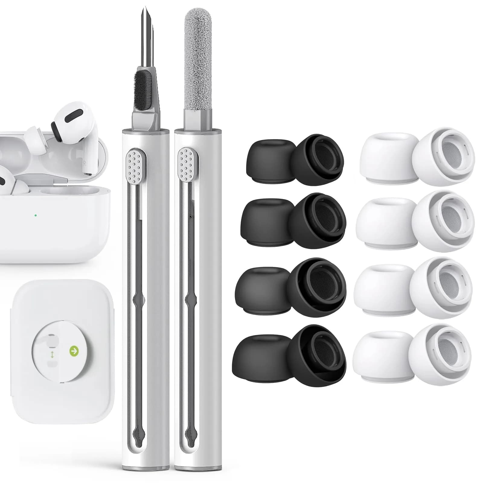 Pohgelan Replacement Ear Tips for AirPods Pro 2nd/1st Gen (XS/S/M/L) Black+White | Noise Reduction Holes & Dust Guard Screen - main product image