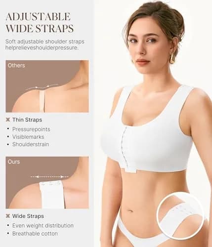 BRABIC Women's Post Surgery Compression Bra with Front Closure & Adjustable Straps for Mastectomy Recovery, White, X-Large | High Support U-Back Design thumbnail 4