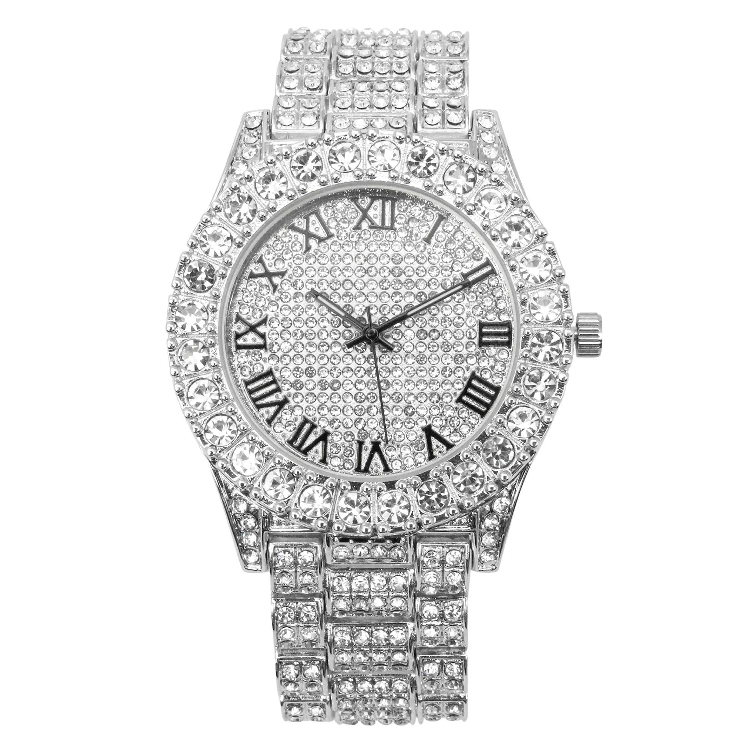 Charles Raymond ST10327RN Silver Black Roman Numerals Hip Hop Iced Out Watch - main product image