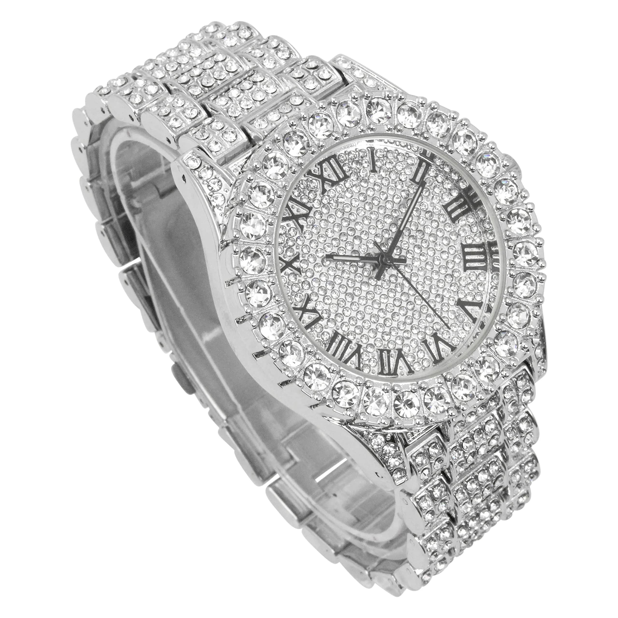 Charles Raymond ST10327RN Silver Black Roman Numerals Hip Hop Iced Out Watch - view 2