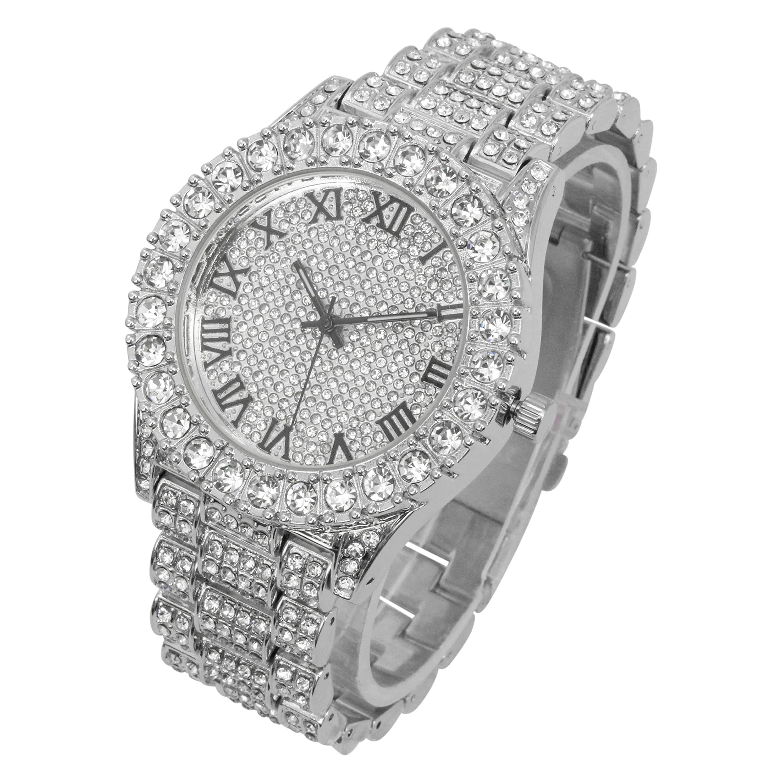 Charles Raymond ST10327RN Silver Black Roman Numerals Hip Hop Iced Out Watch - view 3