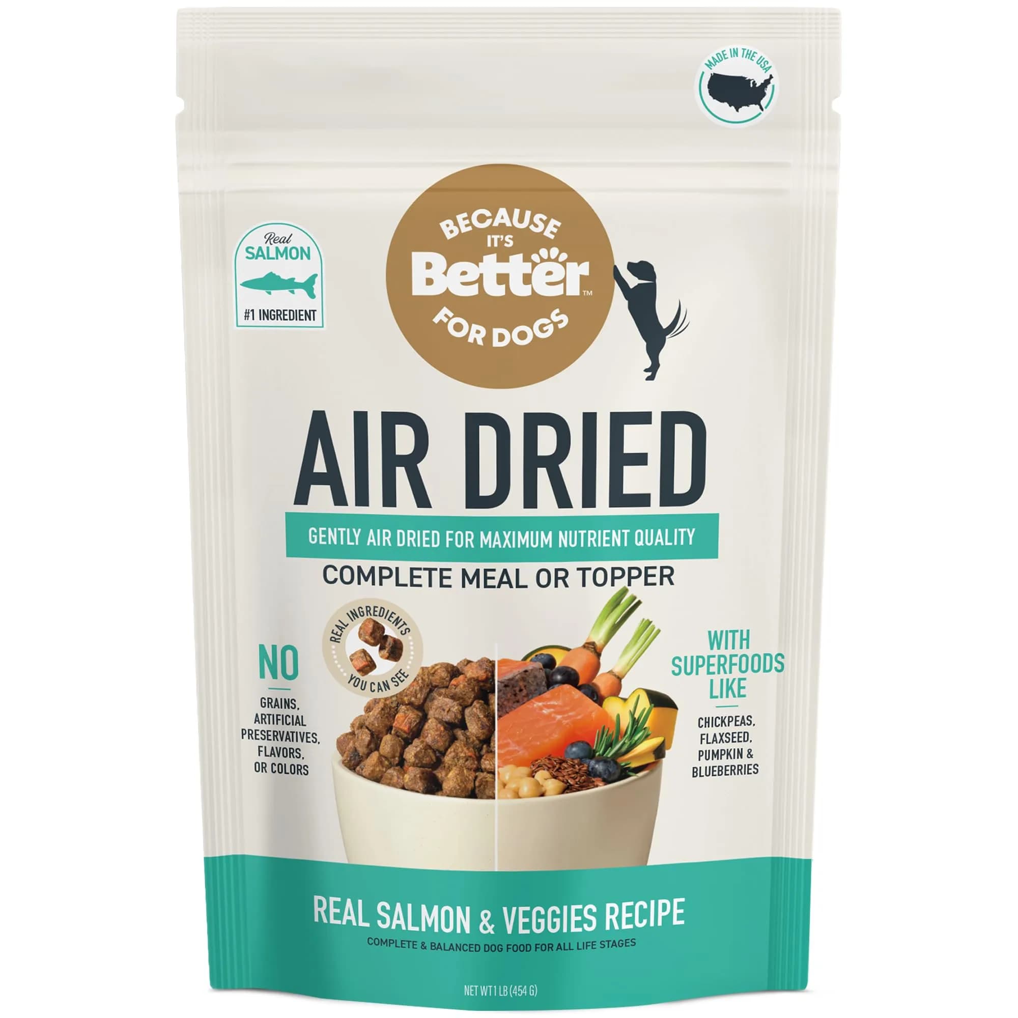 Because It's Better Air-Dried Dog Food, Salmon & Veggies, 1 lb | Supports Healthy Skin & Coat — 1 Pound