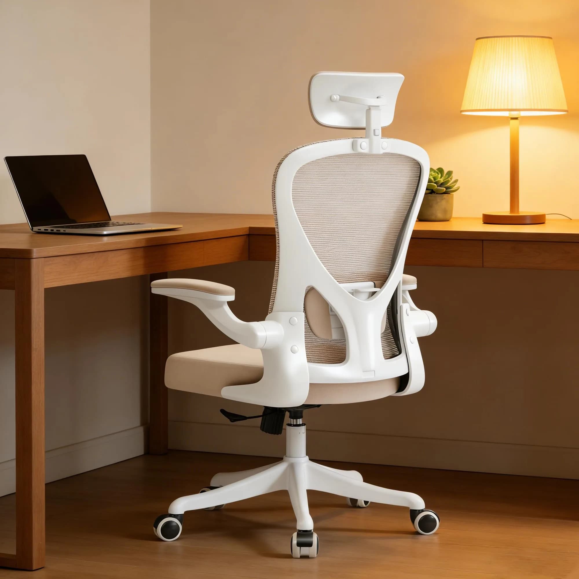 SICHY AGE High Back Mesh Office Desk Chair with Adjustable Lumbar Support & Flip-Up Armrests (Khaki, 20.8in deep, 22in wide, 43in tall) — chair