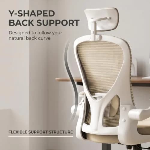 SICHY AGE High Back Mesh Office Desk Chair with Adjustable Lumbar Support & Flip-Up Armrests (Khaki, 20.8in deep, 22in wide, 43in tall) thumbnail 4