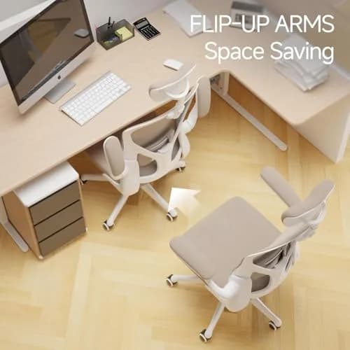 SICHY AGE High Back Mesh Office Desk Chair with Adjustable Lumbar Support & Flip-Up Armrests (Khaki, 20.8in deep, 22in wide, 43in tall) thumbnail 5