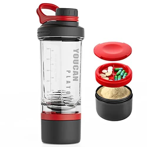 youcanplato 21oz Protein Shaker Bottle with Powder & Pill Storage | BPA Free Tritan, Red — Red