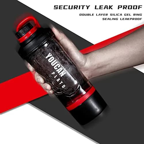 youcanplato 21oz Protein Shaker Bottle with Powder & Pill Storage | BPA Free Tritan, Red thumbnail 5
