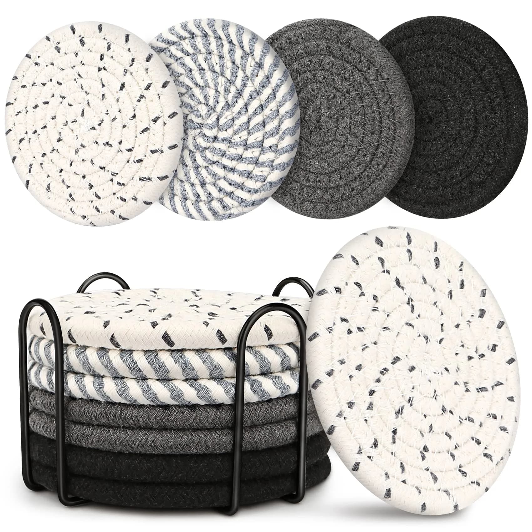 Smgmg Absorbent Cotton Coasters for Drinks (8 Pack, 10.9cm / 4.3 inch) | Protects Tables from Heat & Moisture