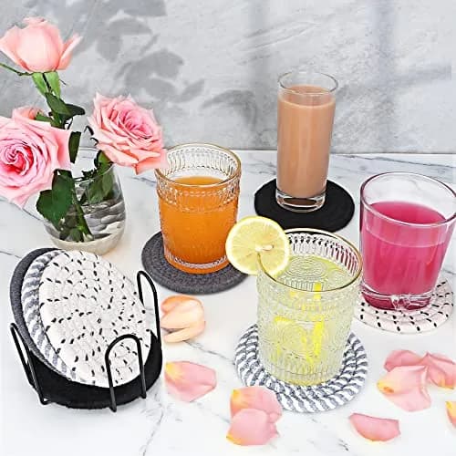 Smgmg Absorbent Cotton Coasters for Drinks (8 Pack, 10.9cm / 4.3 inch) | Protects Tables from Heat & Moisture thumbnail 5