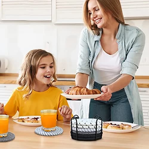 Smgmg Absorbent Cotton Coasters for Drinks (8 Pack, 10.9cm / 4.3 inch) | Protects Tables from Heat & Moisture thumbnail 6