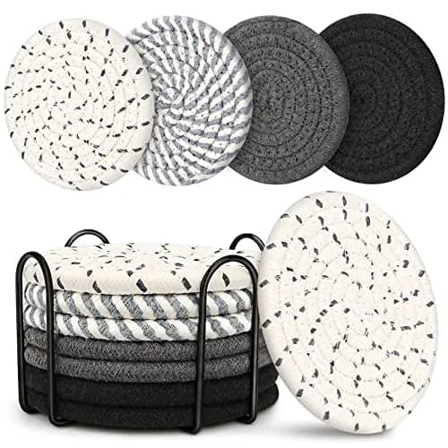 Smgmg Absorbent Cotton Coasters for Drinks (8 Pack, 10.9cm / 4.3 inch) | Protects Tables from Heat & Moisture thumbnail 1