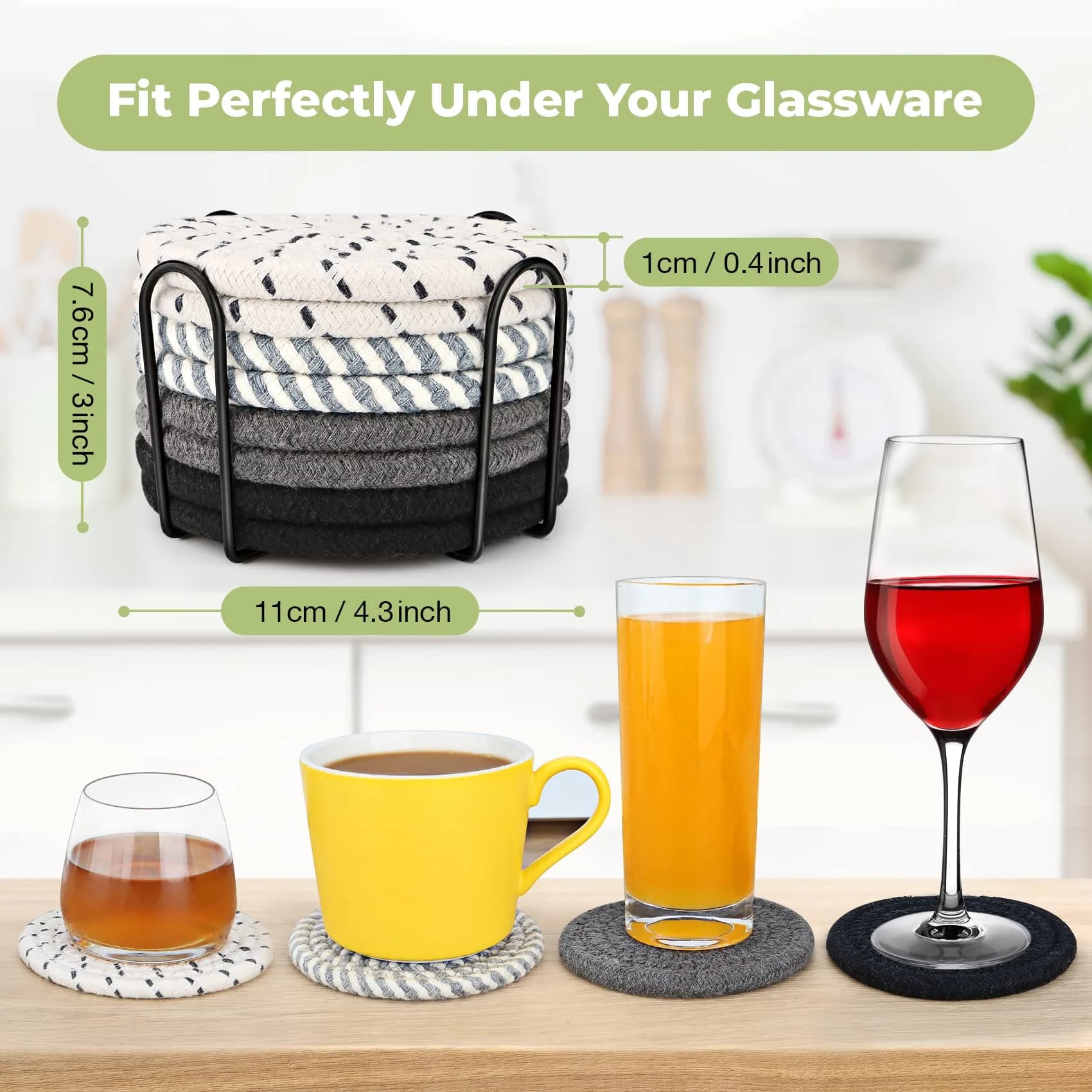 Smgmg Absorbent Cotton Coasters for Drinks (8 Pack, 10.9cm / 4.3 inch) | Protects Tables from Heat & Moisture - view 2