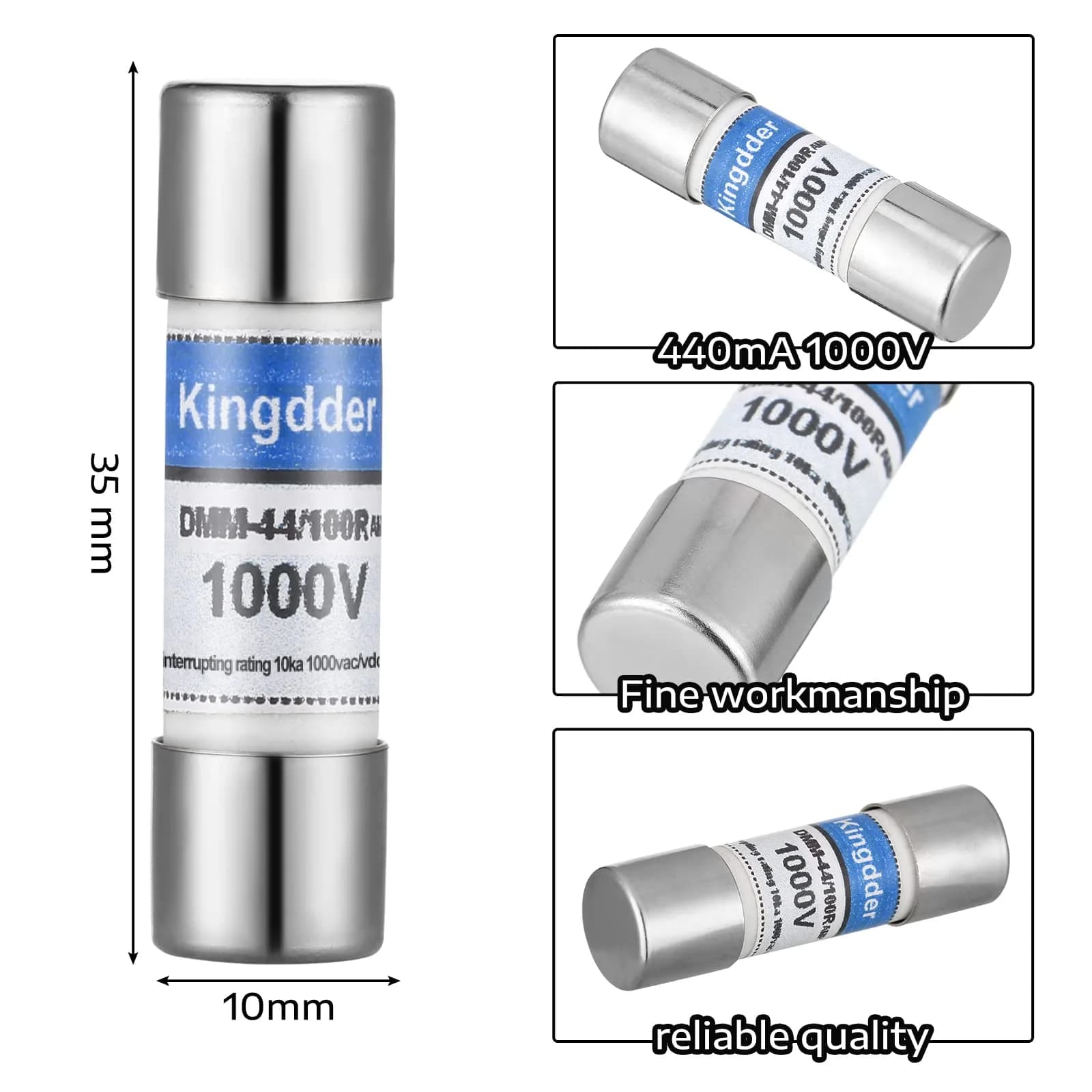Kingdder Digital Multimeter Fuse DMM-44/100 440MA 1000V Fast Acting Replacement Fuse 10 x 35 mm (20 Pcs) - view 2