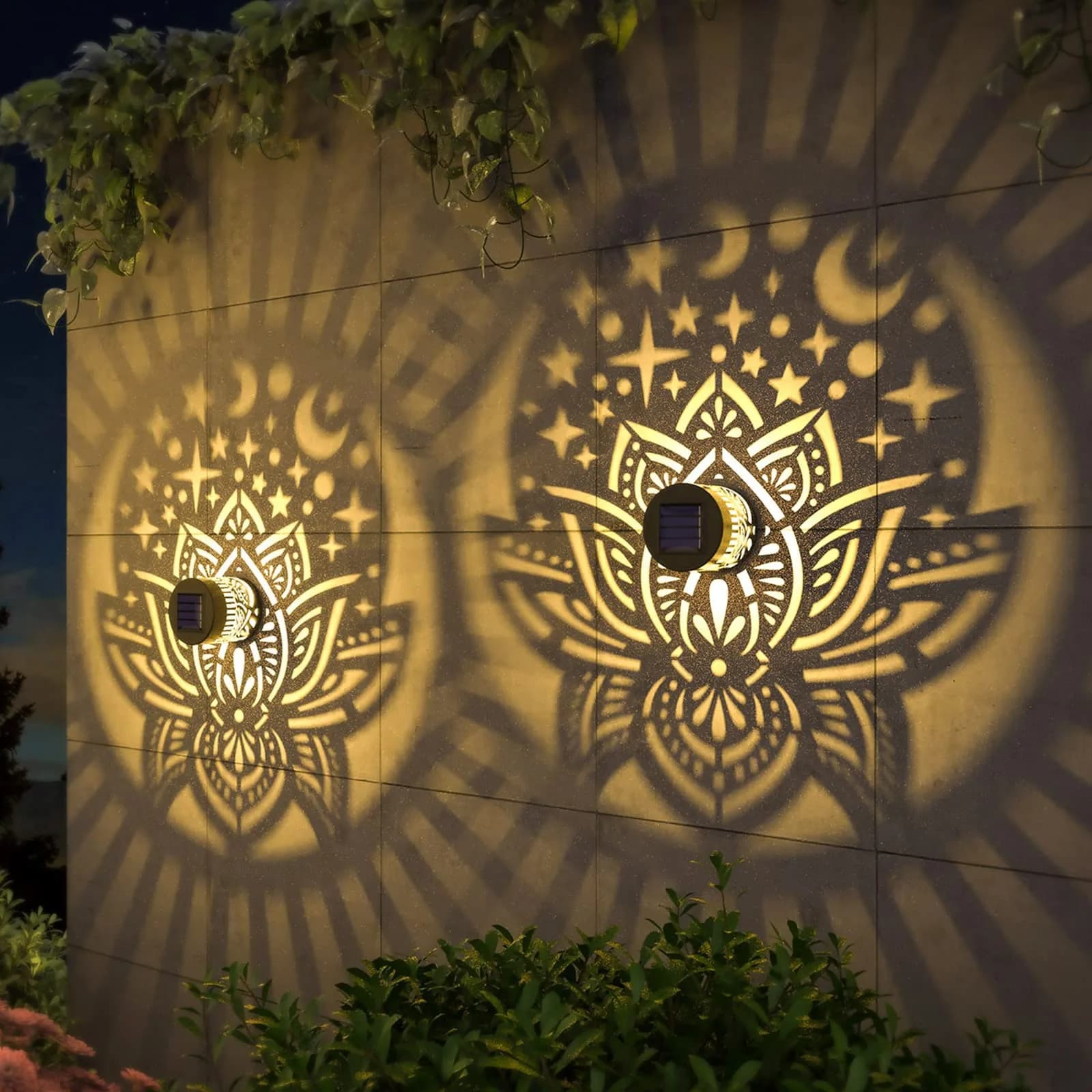 gardencave Lotus Solar Fence Lights 4 Pack Metal Waterproof Outdoor Decor | Decorative Lotus Pattern Lights for Garden Post Patio Backyard Yard - main product image