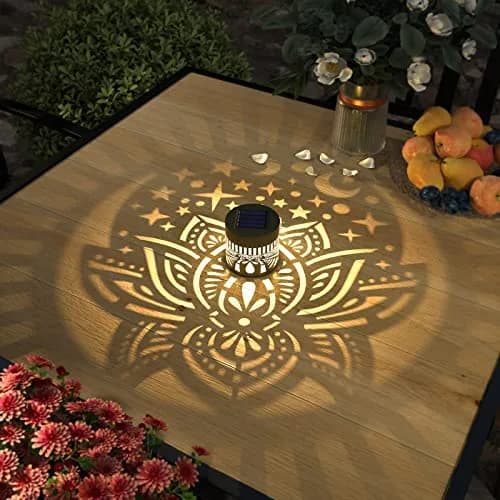 gardencave Lotus Solar Fence Lights 4 Pack Metal Waterproof Outdoor Decor | Decorative Lotus Pattern Lights for Garden Post Patio Backyard Yard thumbnail 6