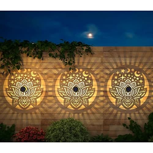 gardencave Lotus Solar Fence Lights 4 Pack Metal Waterproof Outdoor Decor | Decorative Lotus Pattern Lights for Garden Post Patio Backyard Yard thumbnail 2