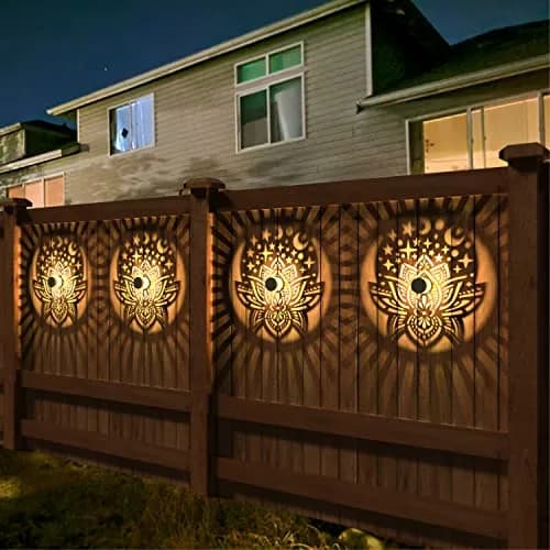 gardencave Lotus Solar Fence Lights 4 Pack Metal Waterproof Outdoor Decor | Decorative Lotus Pattern Lights for Garden Post Patio Backyard Yard thumbnail 3