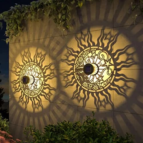 gardencave Sun Moon Solar Fence Lights 4 Pack (10 Lumens, Warm Yellow) | Decorative Outdoor Metal Lights for Garden, Patio, Yard thumbnail 1