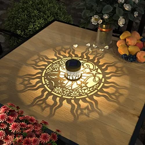 gardencave Sun Moon Solar Fence Lights 4 Pack (10 Lumens, Warm Yellow) | Decorative Outdoor Metal Lights for Garden, Patio, Yard thumbnail 6