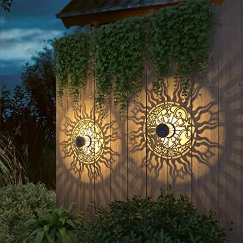 gardencave Sun Moon Solar Fence Lights 4 Pack (10 Lumens, Warm Yellow) | Decorative Outdoor Metal Lights for Garden, Patio, Yard thumbnail 7
