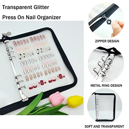 GUXACU Clear Press On Nail Organizer Book with 6 Pages & 60 Tapes | Stores 36-48 Sets thumbnail 2