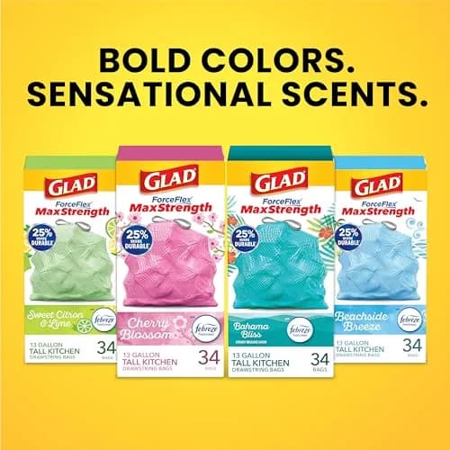 Glad Tall Kitchen Trash Bags 13 Gallon, MaxStrength Beachside Breeze Drawstring, 34 Count | Strong & Scented for Indian Homes thumbnail 9
