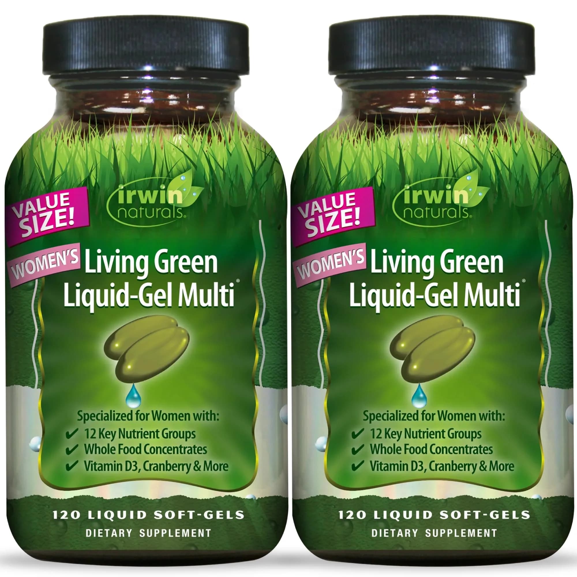 Irwin Naturals Women’s Living Green Liquid-Gel Multivitamins | 120 ct 2-Pack for Women’s Wellness — Softgel