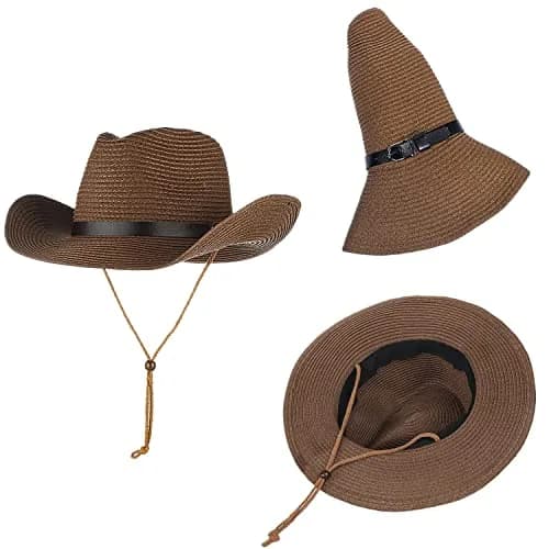 Ibluelover Straw Cowboy Hat for Women Men 58cm (22.8") | Shapeable Wide Brim Fedora Sun Hat thumbnail 4
