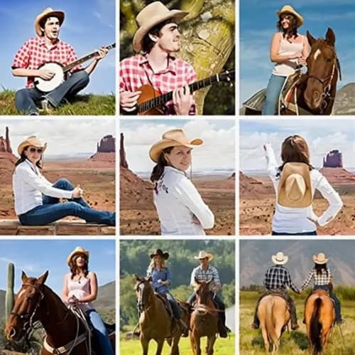 Ibluelover Straw Cowboy Hat for Women Men 58cm (22.8") | Shapeable Wide Brim Fedora Sun Hat thumbnail 6