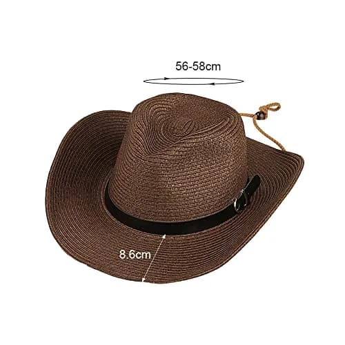 Ibluelover Straw Cowboy Hat for Women Men 58cm (22.8") | Shapeable Wide Brim Fedora Sun Hat thumbnail 2
