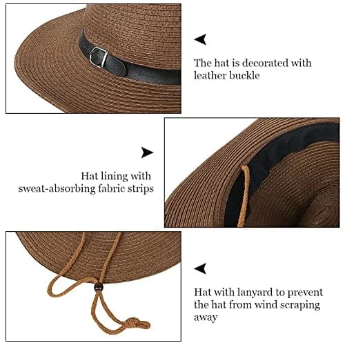Ibluelover Straw Cowboy Hat for Women Men 58cm (22.8") | Shapeable Wide Brim Fedora Sun Hat thumbnail 3