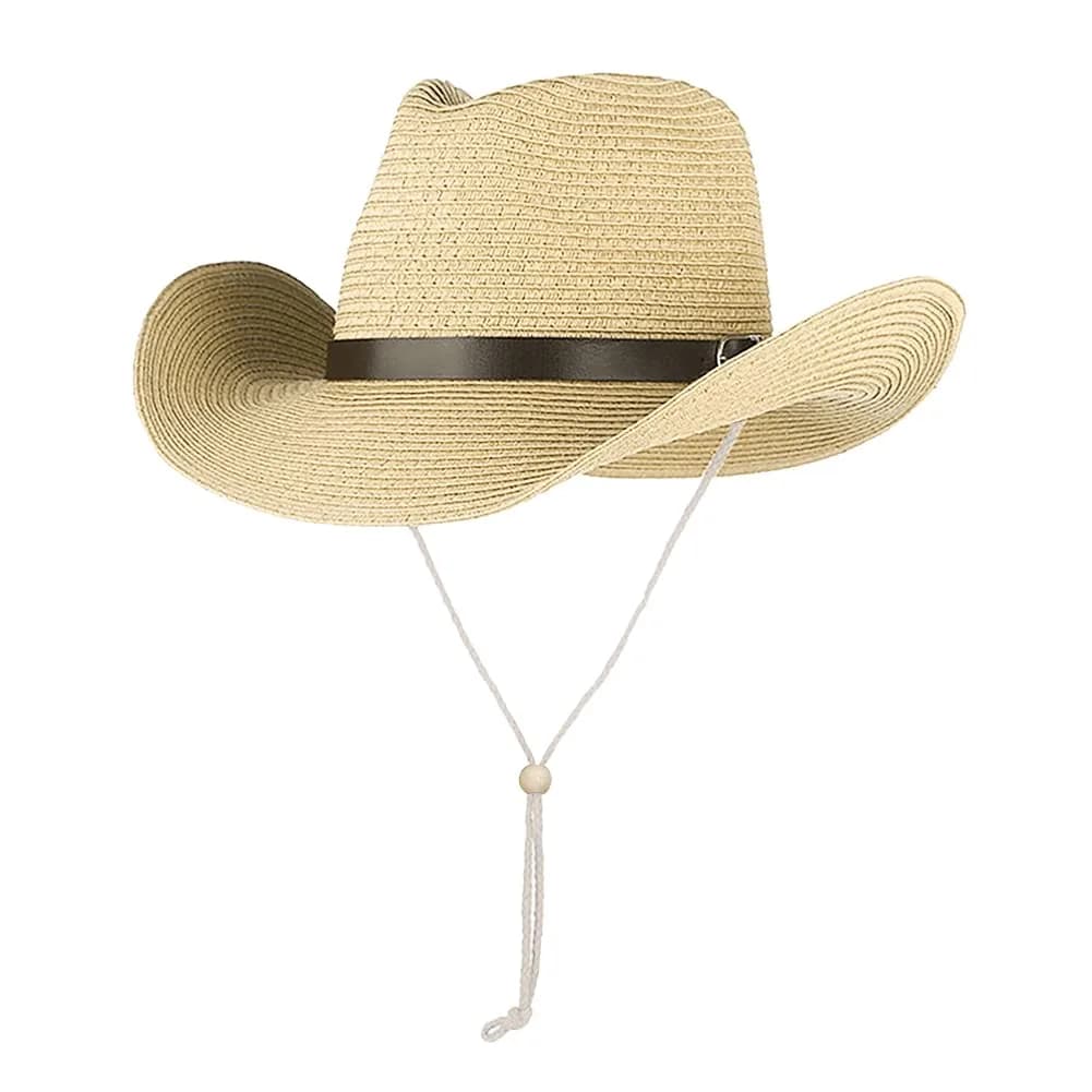 Ibluelover Straw Cowboy Hat for Men & Women | 32cm (12.6'') Diameter, Beige — Beige
