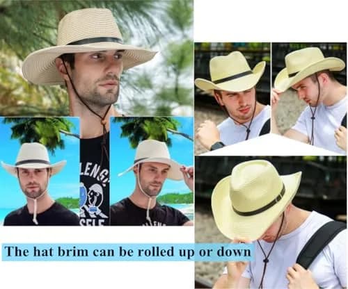 Ibluelover Straw Cowboy Hat for Men & Women | 32cm (12.6'') Diameter, Beige thumbnail 5