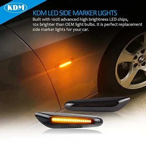 KDM Smoked Lens Amber LED Side Marker Lights Pair for BMW E90 E91 E92 E93 E81 E82 E87 E88 E84 X1 E83 X3 12V thumbnail 4