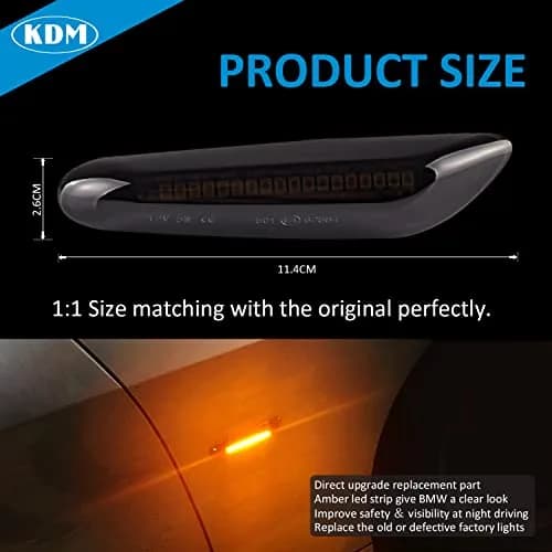KDM Smoked Lens Amber LED Side Marker Lights Pair for BMW E90 E91 E92 E93 E81 E82 E87 E88 E84 X1 E83 X3 12V thumbnail 6