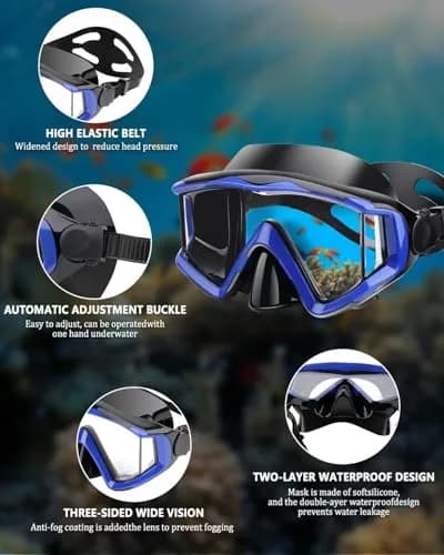 AQUA A DIVE SPORTS Blue Single Lens Diving Mask | 180° Wide View Anti-Fog thumbnail 4