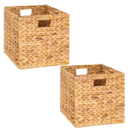 M4DECOR Wicker Storage Baskets 26.7cm (10.5in) | Natural Water Hyacinth Cube Bins for Shelves & Closets (2-Pack) thumbnail 1