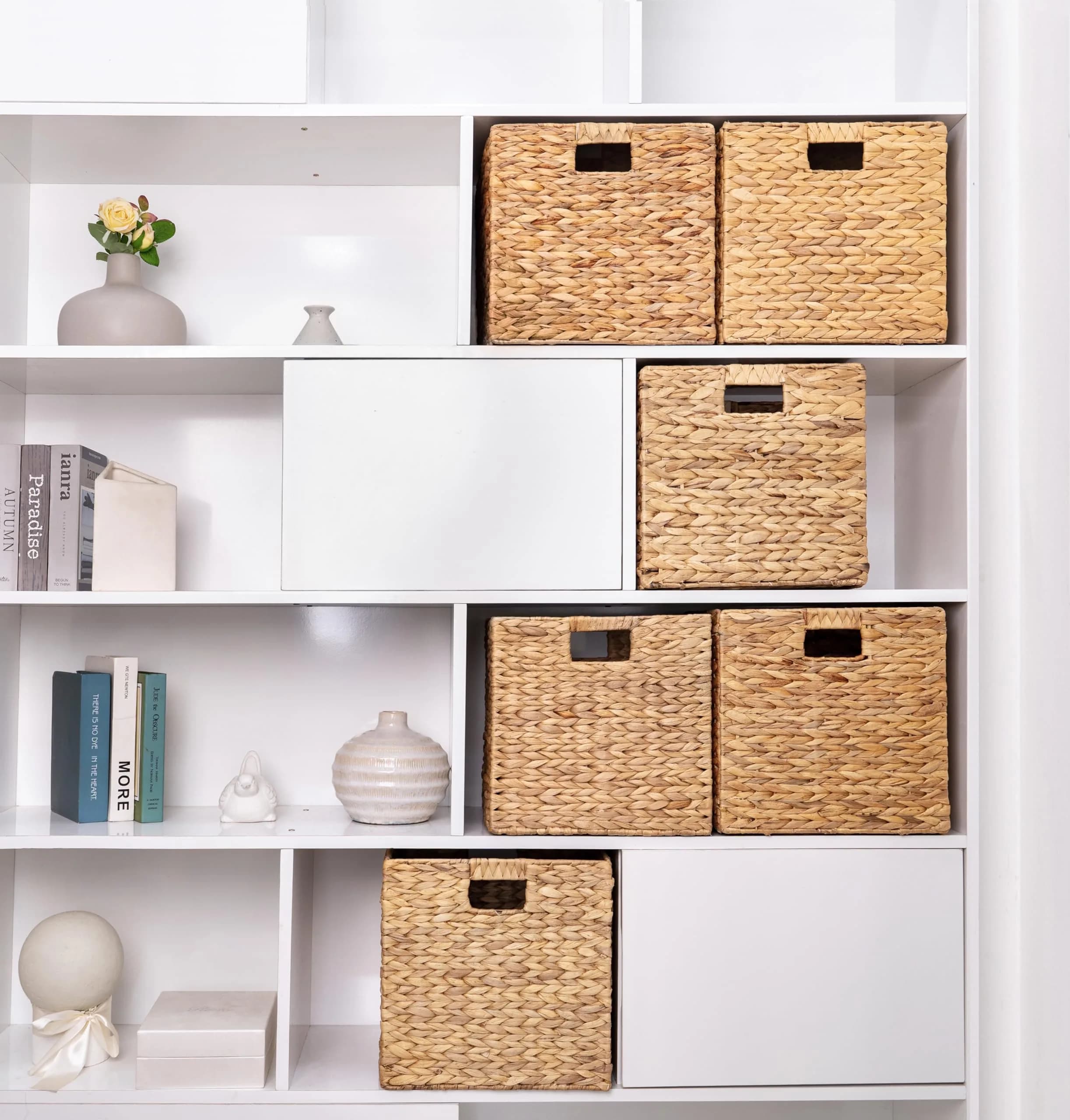 M4DECOR Wicker Storage Baskets 26.7cm (10.5in) | Natural Water Hyacinth Cube Bins for Shelves & Closets (2-Pack) - view 8