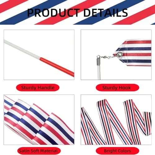 YANMIN 4th of July Party Favors 24pcs Dance Ribbon Wand for Kids 4-12 | Bright, Reusable & Safe for Indoor & Outdoor Celebrations thumbnail 4