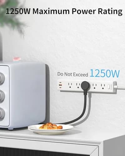 HOPOW Surge Protector Power Strip 1700J 6ft | 5 AC Outlets, 2 USB-C, 1 USB-A Ports, Flat Plug, Wall Mount White thumbnail 2