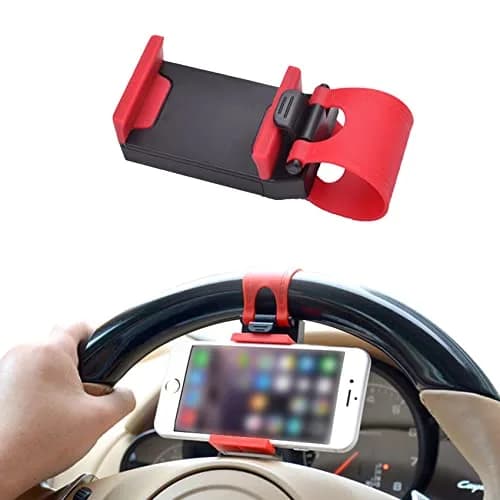 HAOBO Red Steering Wheel Phone Mount | Portable Electronic Device Mount for iPhone & Samsung (8cm x 4cm x 2.5cm) thumbnail 1