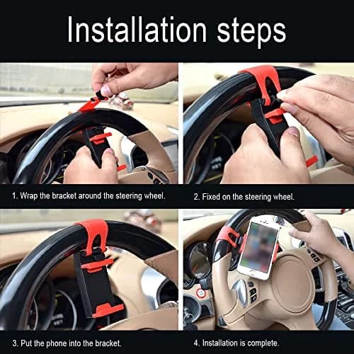 HAOBO Red Steering Wheel Phone Mount | Portable Electronic Device Mount for iPhone & Samsung (8cm x 4cm x 2.5cm) thumbnail 6