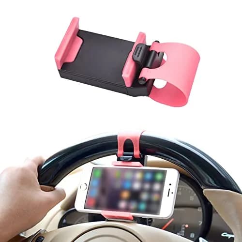 HAOBO Pink Steering Wheel Phone Mount | Portable Electronic Device Mount for iPhone & Samsung thumbnail 1