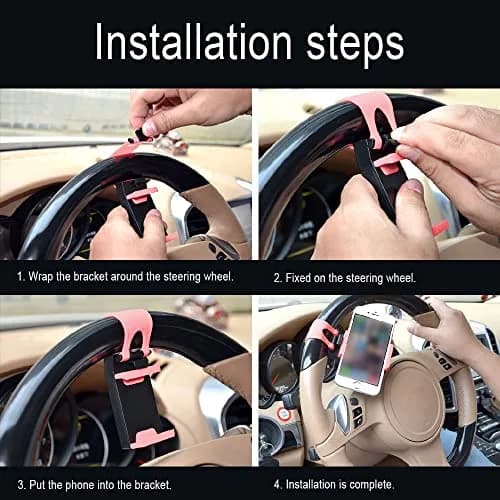 HAOBO Pink Steering Wheel Phone Mount | Portable Electronic Device Mount for iPhone & Samsung thumbnail 6