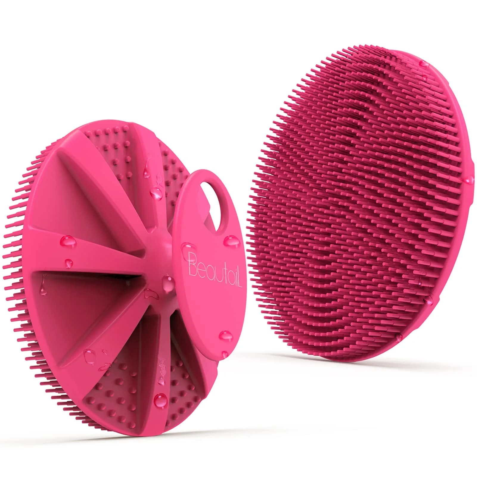 BEAUTAIL Silicone Body Scrubber Gentle Exfoliating Shower Brush for Body with Hand-Clip Handle, Rose (10.5cm x 10.5cm x 4cm) - main product image