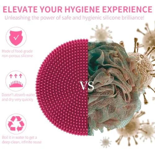 BEAUTAIL Silicone Body Scrubber Gentle Exfoliating Shower Brush for Body with Hand-Clip Handle, Rose (10.5cm x 10.5cm x 4cm) thumbnail 2